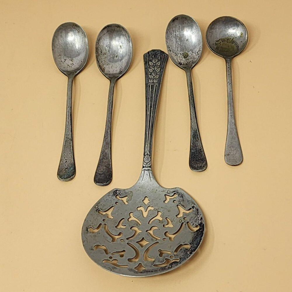 Vintage‎ WM.A Rogers Plus Pix Excel Silverplate Serving Spoon Teaspoons Set Of 5